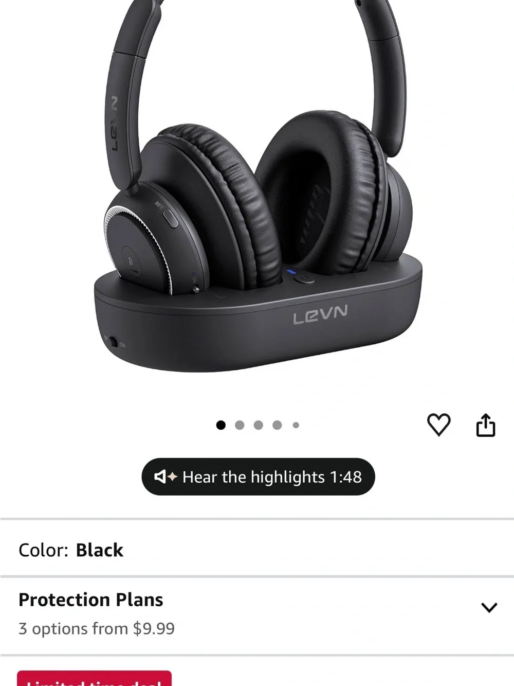 Black Bluetooth Headphones with Transmitter Charging Dock